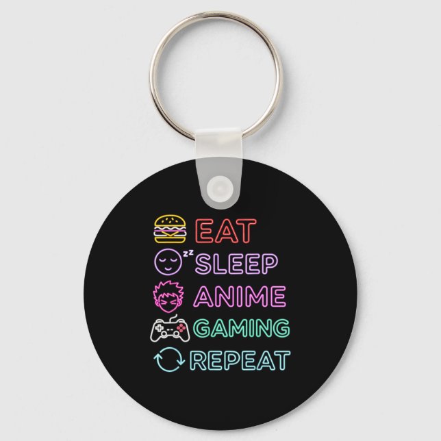 Eat Sleep Anime Gaming Repeat Gamer Men Teen Boy G Keychain (Front)