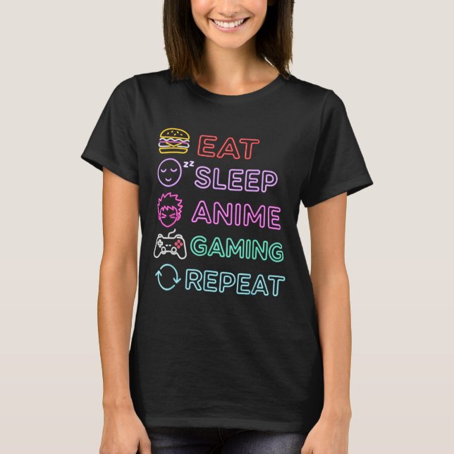 Eat Sleep Anime Gaming Repeat Gamer Men Teen Boy G T-Shirt (Front)