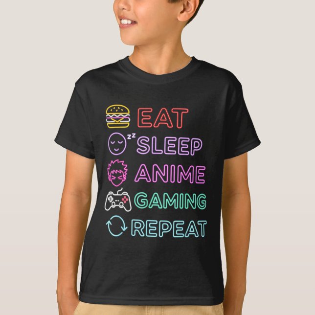 Eat Sleep Anime Gaming Repeat Gamer Men Teen Boy G T-Shirt (Front)