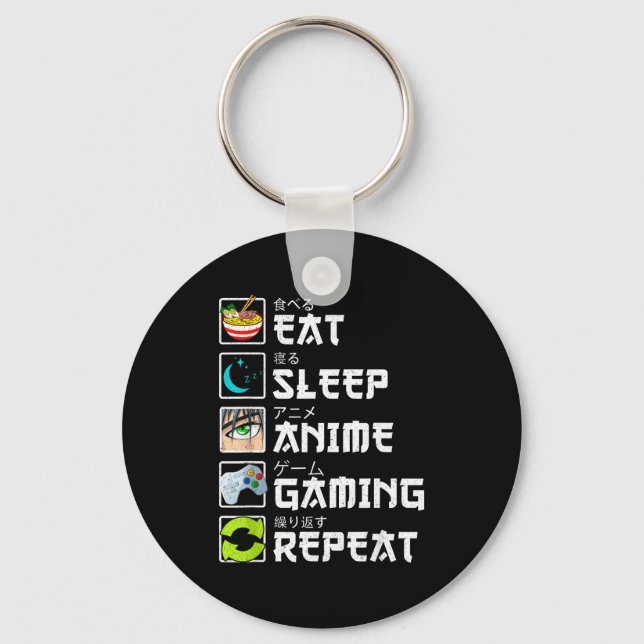 Eat Sleep Anime Gaming Repeat Kawaii Otaku Anime M Keychain (Front)