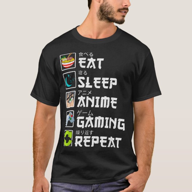 Eat Sleep Anime Gaming Repeat Kawaii Otaku Anime M T-Shirt (Front)