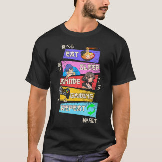 Eat Sleep Anime Gaming Repeat Otaku Gamer Japanese T-Shirt