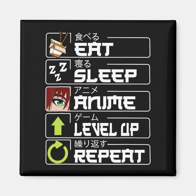 Eat Sleep Anime Level Up Repeat Otaku Anime Manga  Magnet (Front)