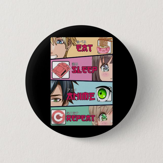 Eat Sleep Anime Lover Otaku Girl Japanese Ramen Button (Front)