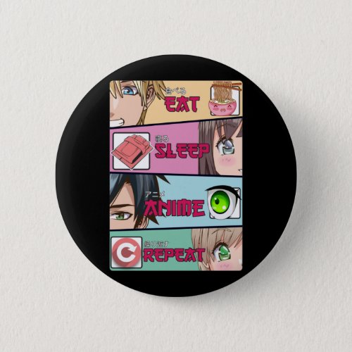 Eat Sleep Anime Lover Otaku Girl Japanese Ramen Button