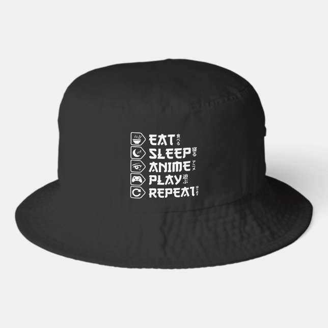 Eat Sleep Anime Play Repeat Otaku Anime Lifestyle Bucket Hat (Front)
