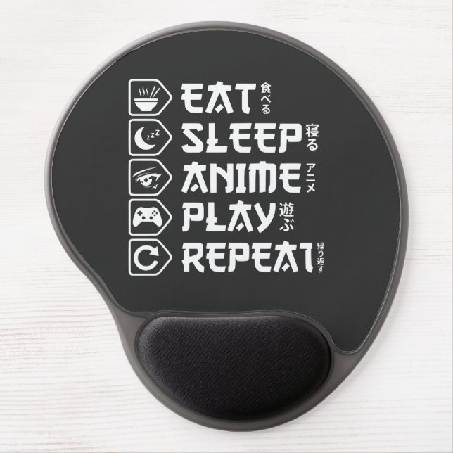 Eat Sleep Anime Play Repeat Otaku Anime Lifestyle Gel Mouse Pad (Front)