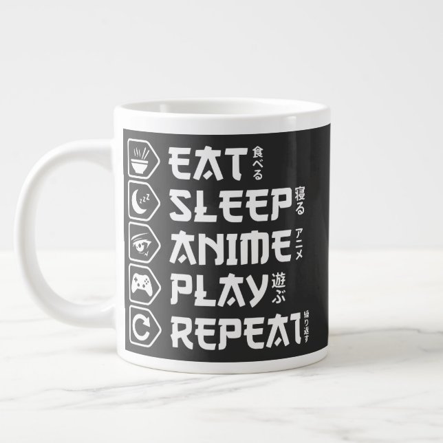 Eat Sleep Anime Play Repeat Otaku Anime Lifestyle Giant Coffee Mug (Left)