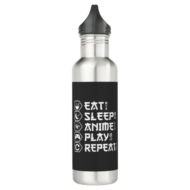 Eat Sleep Anime Play Repeat Otaku Anime Lifestyle Stainless Steel Water Bottle (Left)