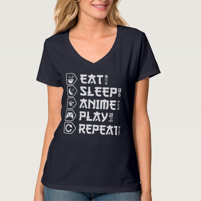 Eat Sleep Anime Play Repeat Otaku Anime Lifestyle T-Shirt (Front)