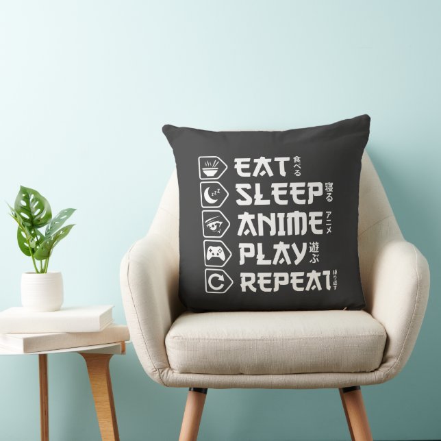 Eat Sleep Anime Play Repeat Otaku Anime Lifestyle Throw Pillow (Chair)