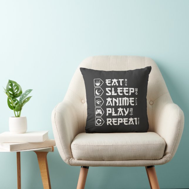 Eat Sleep Anime Play Repeat Otaku Anime Lifestyle Throw Pillow (Chair)