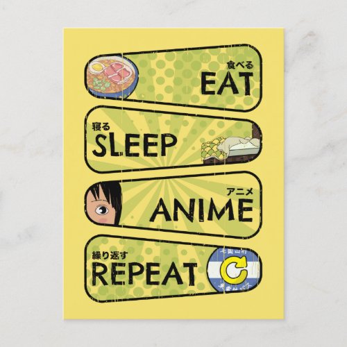 Eat Sleep Anime Repeat _ Anime Icons  Kanji Japan Postcard