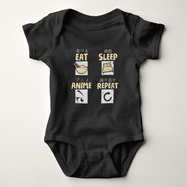 Eat Sleep Anime Repeat Asian Comic Passion Baby Bodysuit (Front)