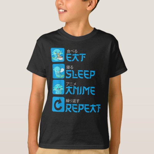 Eat Sleep Anime Repeat Axolotl Kawaii Anime Manga T_Shirt
