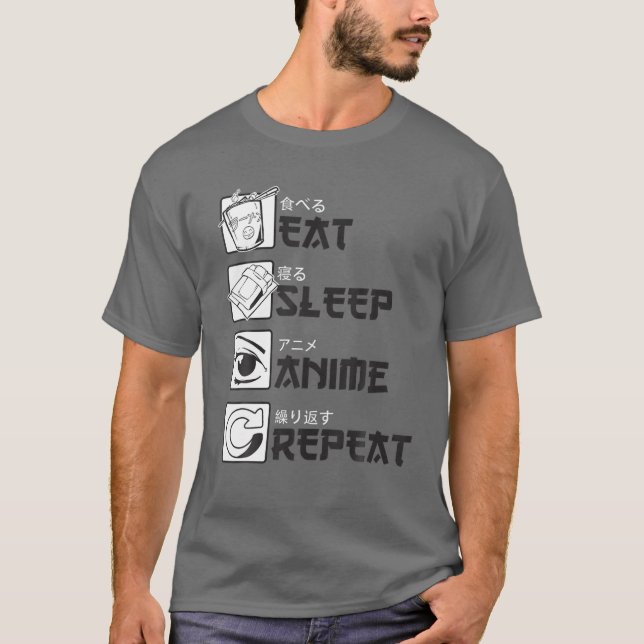 Eat Sleep Anime Repeat Funny Japanese Anime Lovers T-Shirt (Front)