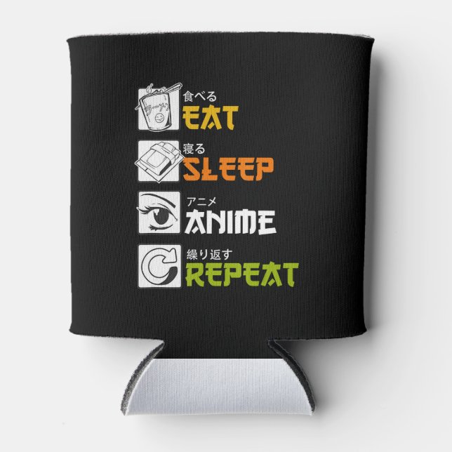 Eat Sleep Anime Repeat Gift Idea Cosplayer Can Cooler (Front)