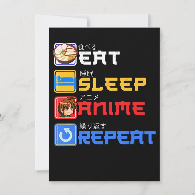 Eat Sleep Anime Repeat Gift Idea Cosplayer Invitation (Front)