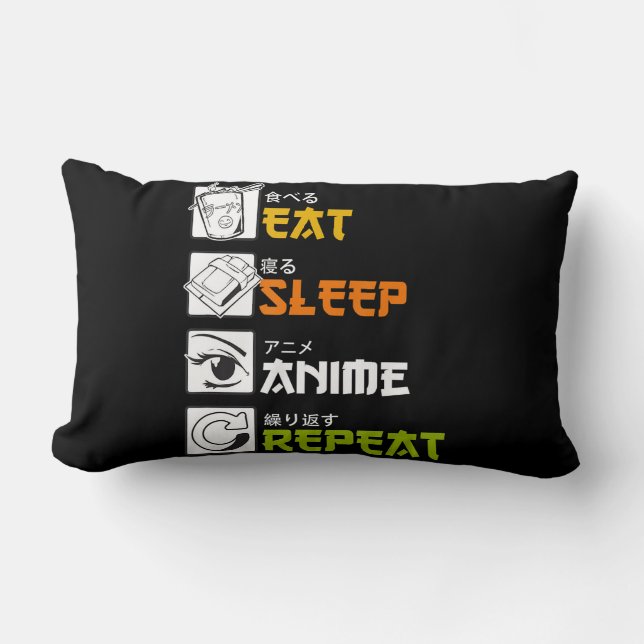 Eat Sleep Anime Repeat Gift Idea Cosplayer Lumbar Pillow (Front)