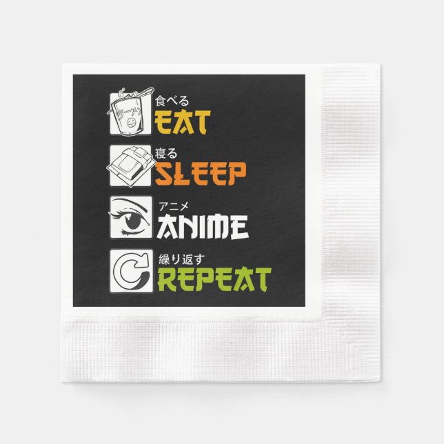 Eat Sleep Anime Repeat Gift Idea Cosplayer Napkins (Front)