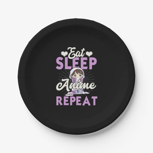 Eat Sleep Anime Repeat Gift Idea Cosplayer Paper Plates (Front)