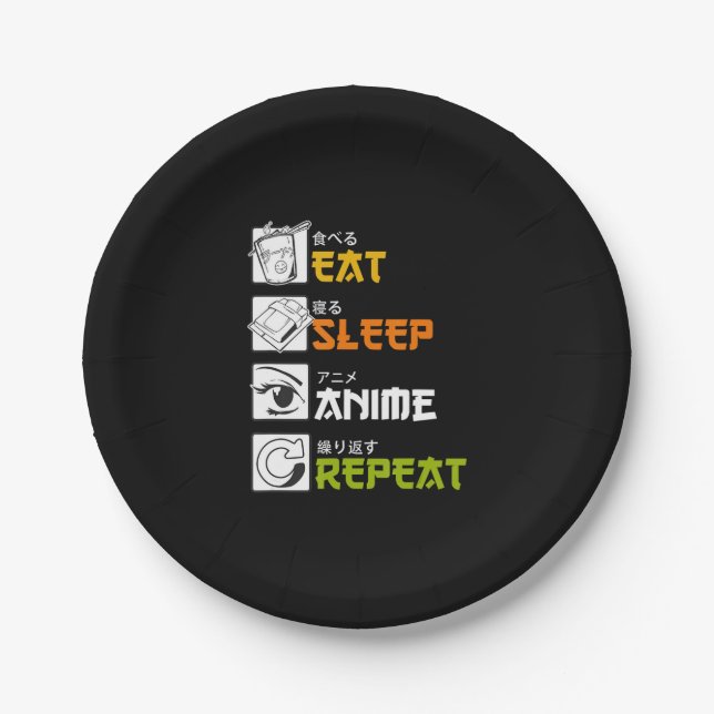 Eat Sleep Anime Repeat Gift Idea Cosplayer Paper Plates (Front)