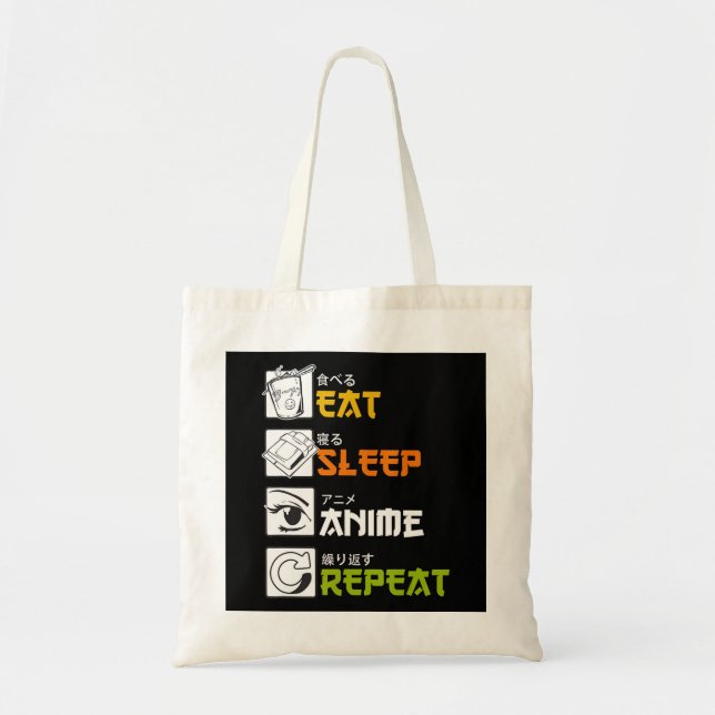 Eat Sleep Anime Repeat Gift Idea Cosplayer Tote Bag (Front)