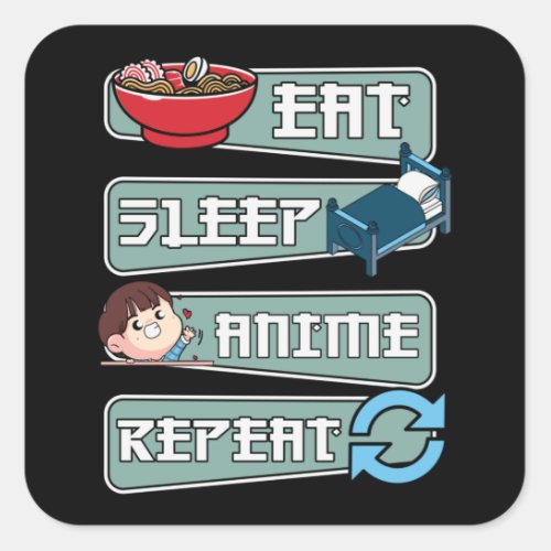 Eat Sleep Anime Repeat Japanese  Kawaii Design Square Sticker