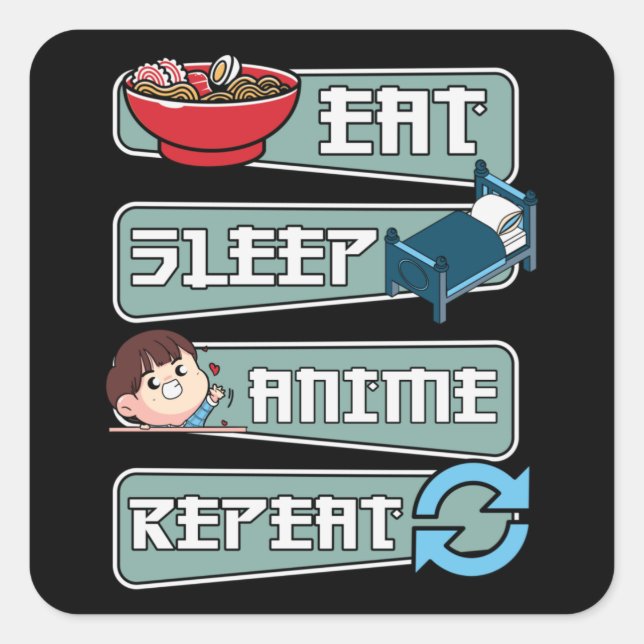 Eat Sleep Anime Repeat Japanese | Kawaii Design Square Sticker (Front)