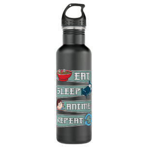 Eat Sleep Anime Repeat Japanese Kawaii Design Stainless Steel Water Bottle