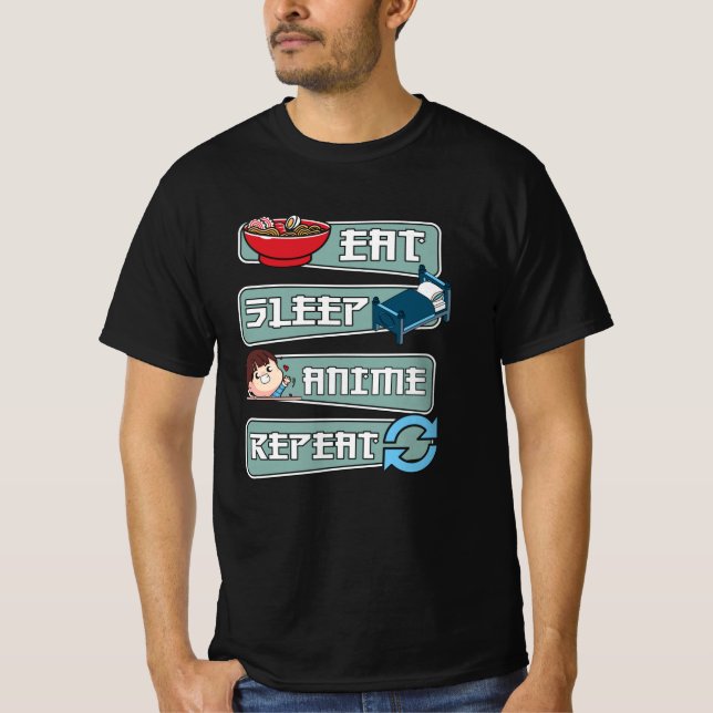 Eat Sleep Anime Repeat Japanese | Kawaii Design T-Shirt (Front)