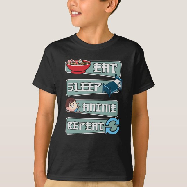 Eat Sleep Anime Repeat Japanese | Kawaii Design T-Shirt (Front)