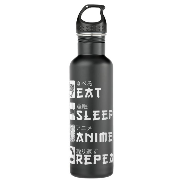 Eat Sleep Anime Repeat Japanese Manga Lover Cospla Stainless Steel Water Bottle (Front)