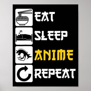 Eat Sleep Anime Repeat Manga Japan Saying Cosplay Poster