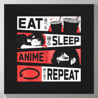 Eat Sleep Anime Repeat Otaku Japanese Manga Kawaii Canvas Photo Tile