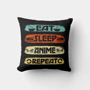 Eat Sleep Anime Repeat Ramen Kawaii Japanese Manga Throw Pillow