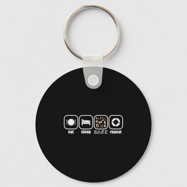 Eat, Sleep, Bake, Repeat - Funny Baker, Cook, Chef Keychain (Front)
