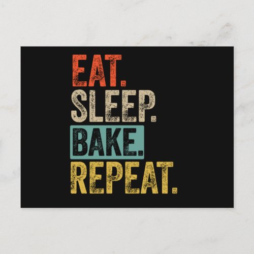 Eat sleep bake repeat retro vintage postcard