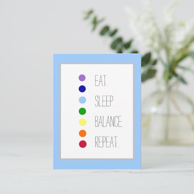 Eat Sleep Balance Simple Chakra Design  Postcard (Standing Front)
