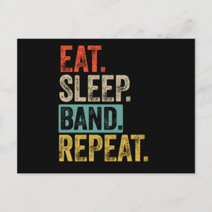 Eat sleep band repeat retro vintage postcard