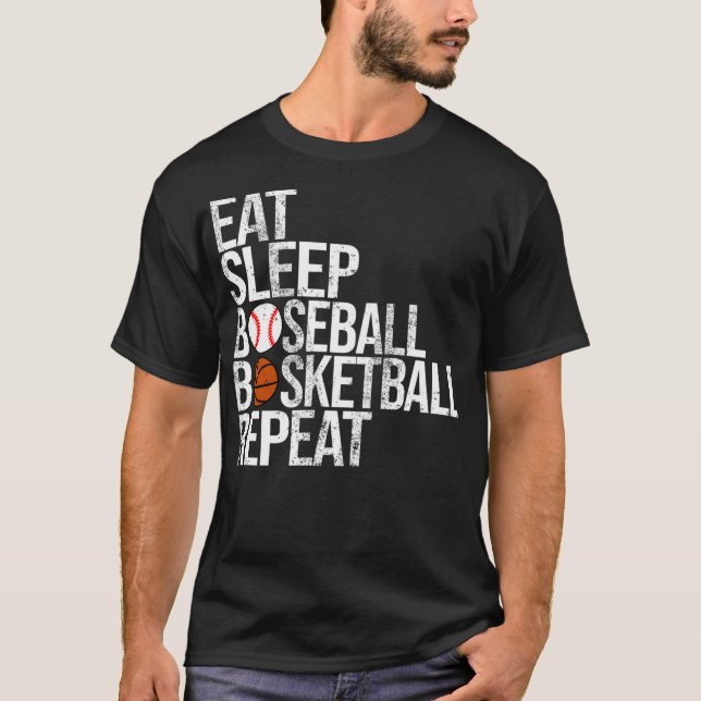 Eat Sleep Baseball Basketball Repeat Funny Ball T-Shirt (Front)