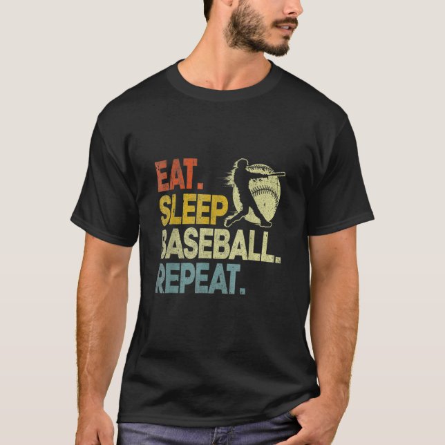 Eat Sleep Baseball Repeat Catcher Pitcher Baseball T-Shirt (Front)