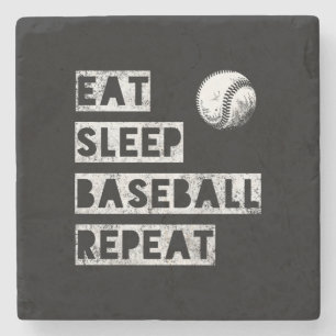 Eat sleep baseball repeat distressed stone coaster