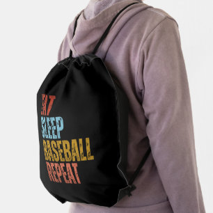 EAT SLEEP BASEBALL REPEAT DRAWSTRING BAG