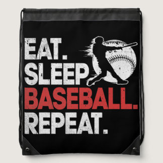 Eat Sleep Baseball Repeat Funny Baseball Lover Drawstring Bag