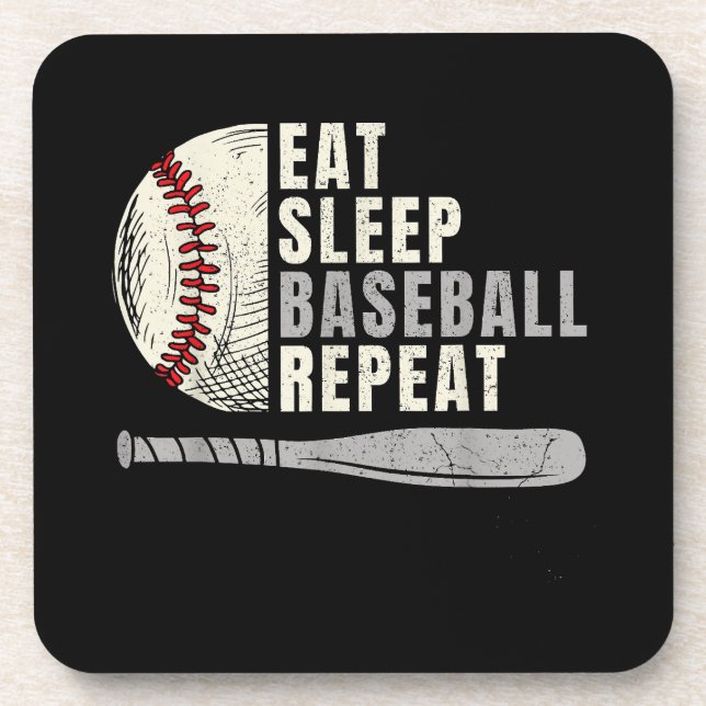 Eat Sleep Baseball Repeat Funny Baseball Player Beverage Coaster (Front)