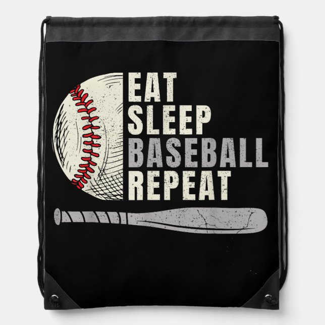 Eat Sleep Baseball Repeat Funny Baseball Player Drawstring Bag (Front)