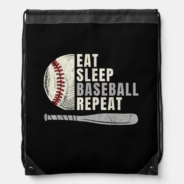 Eat Sleep Baseball Repeat Funny Baseball Player  Drawstring Bag (Front)