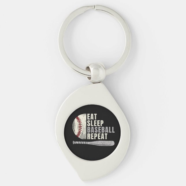 Eat Sleep Baseball Repeat Funny Baseball Player Keychain (Front)
