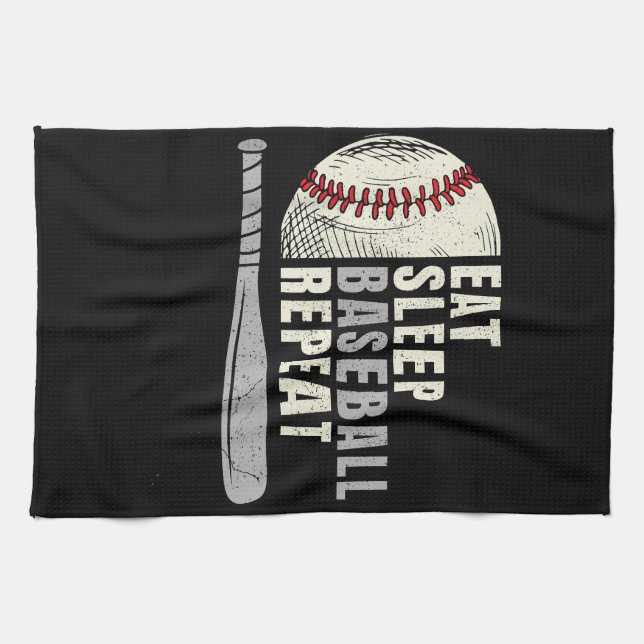Eat Sleep Baseball Repeat Funny Baseball Player Kitchen Towel (Horizontal)